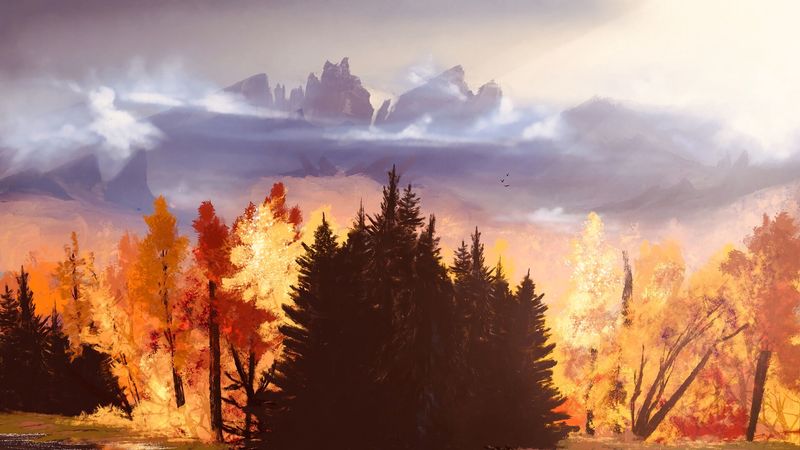 autumn, forest, art, 4k