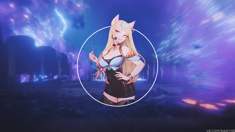 anime girls, picture-in-picture, anime, League of Legends, Ahri (League of Legends), kda