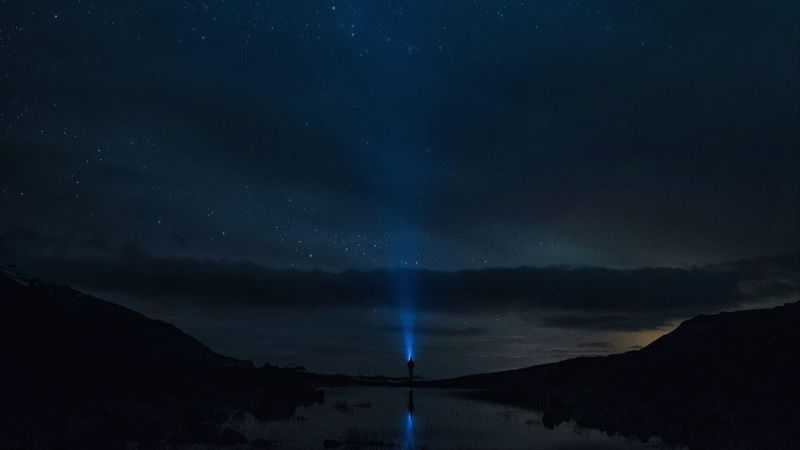 starry sky, night, silhouette, horizon, stars, sky, loneliness, lonely, 4k