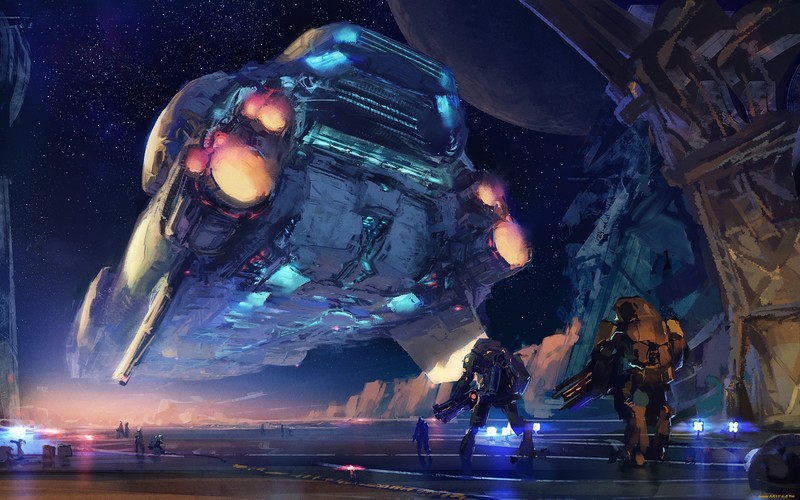 artwork, science fiction, futuristic, vehicle, spaceship