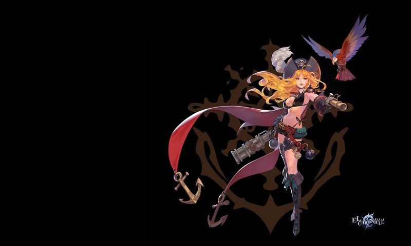 simple background, anime, anime girls, parrot, gun, blonde, pirates, hat, long hair