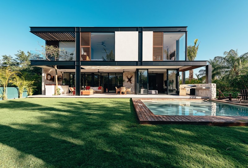 house, modern, swimming pool, playground