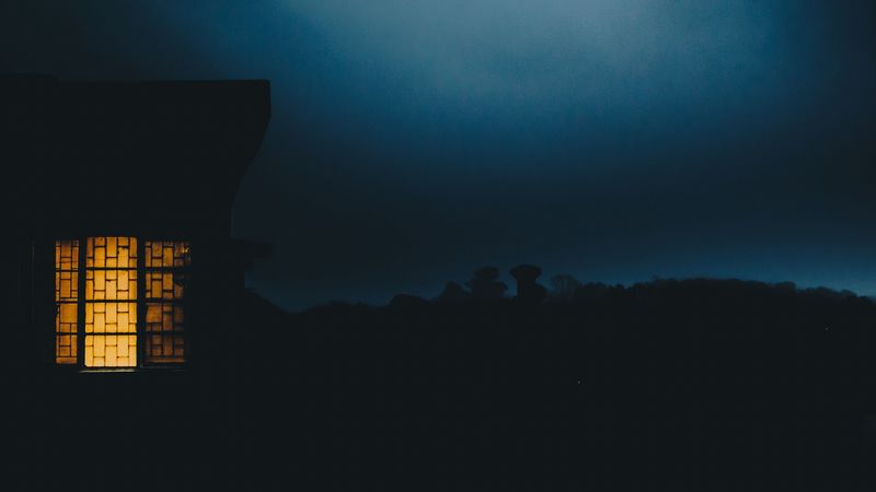 house, window, haze, dusk, dark, evening, light, 4k
