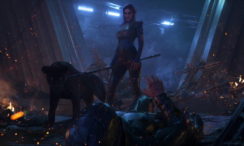 panthers, women, digital, blood, Shuo Shi