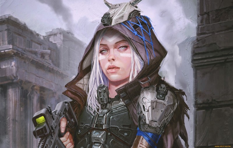 fantasy girl, futuristic, women, weapon, artwork