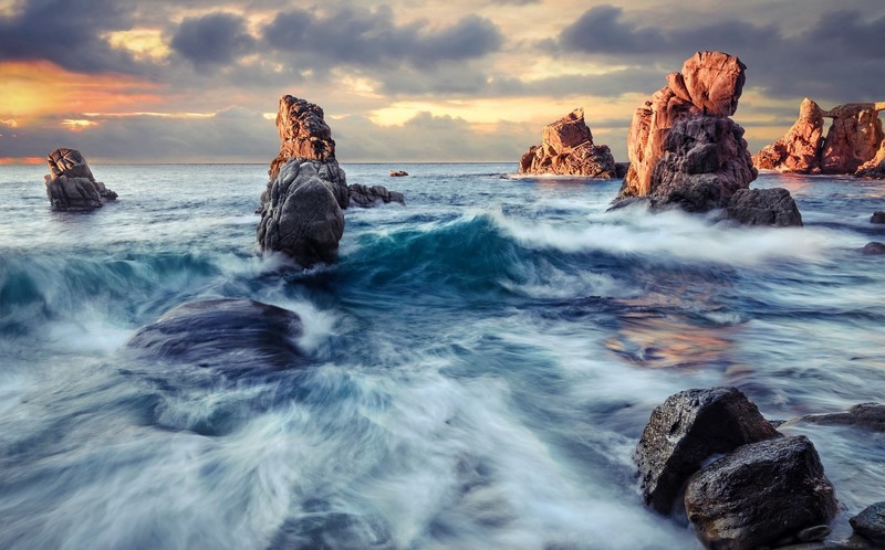 sea, nature, rock, horizon, waves