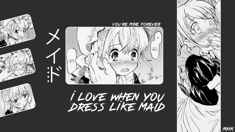 anime, anime girls, manga, maid, monochrome, minimalism, text, blushing