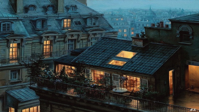 Paris, France, night, city, canvas