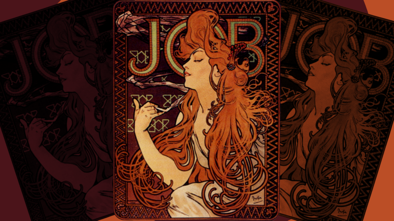 Traditional Artwork, Alphonse Mucha, artwork, Art Nouveau, smoking, long hair, fantasy girl