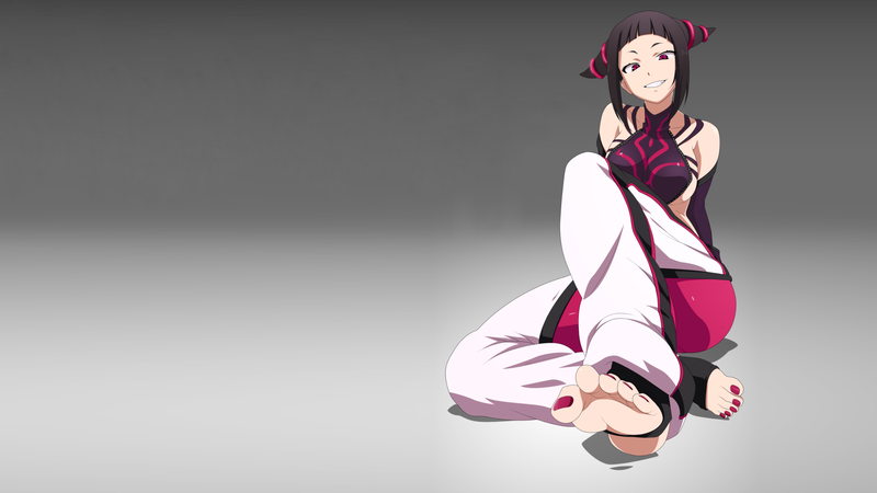 anime girls, smiling, painted nails, feet, legs, simple background