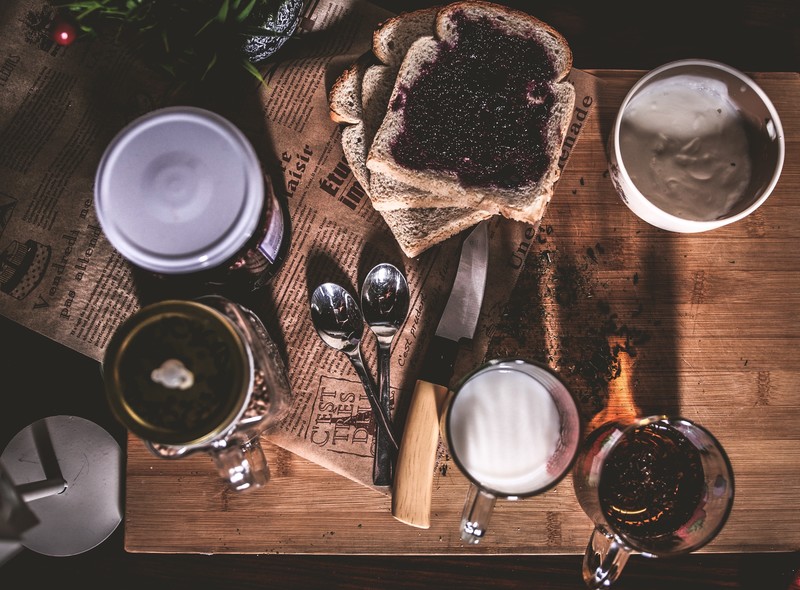 food, bread, spoon, knife