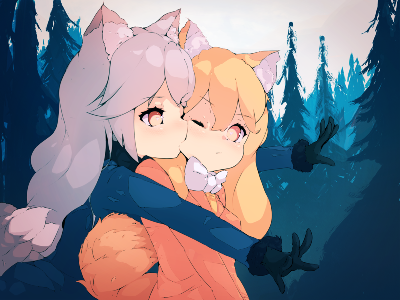 anime, anime girls, Kemono Friends, Silver fox (Kemono friends), Red fox (Kemono friends)