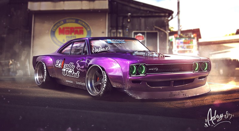 car, vehicle, purple cars, artwork, Plymouth