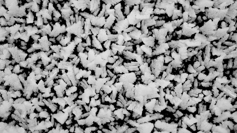 frost, ice, crystals, winter, black and white, 4k