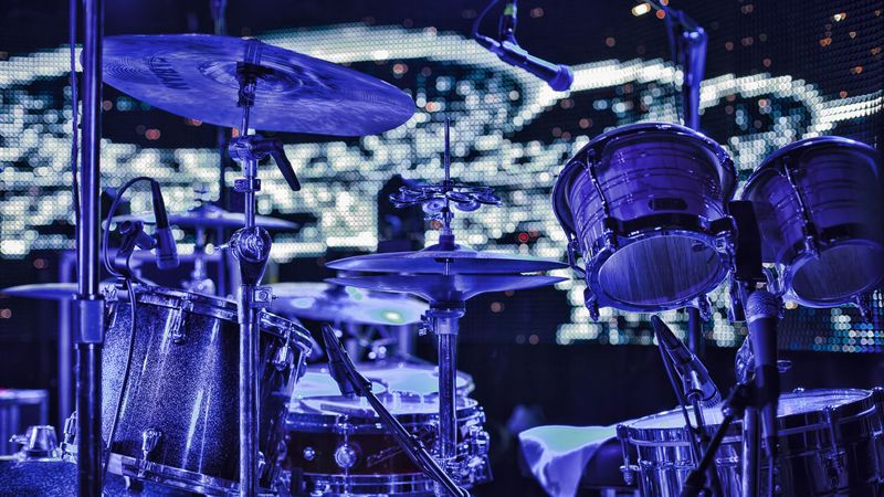 drums, musical instrument, lights, 4k