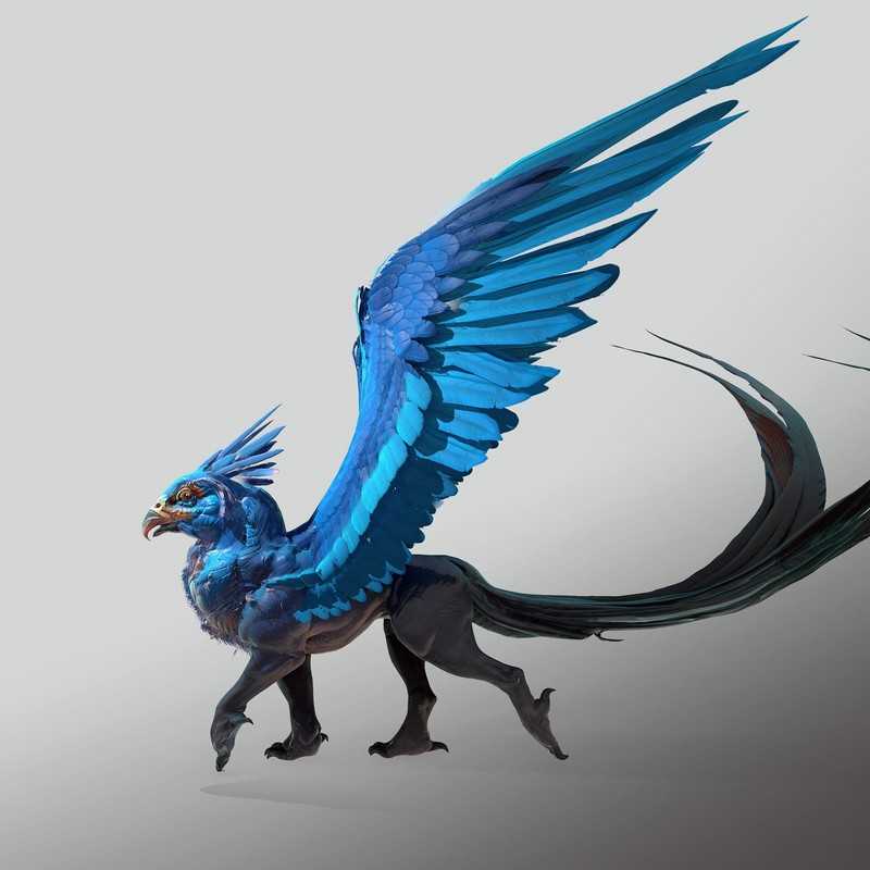 digital, hippogriff, wings, blue, fantasy art, artwork, traditional 3d