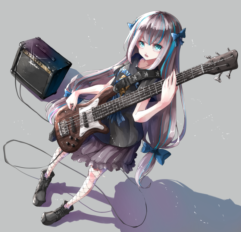 anime, anime girls, original characters, bass guitars