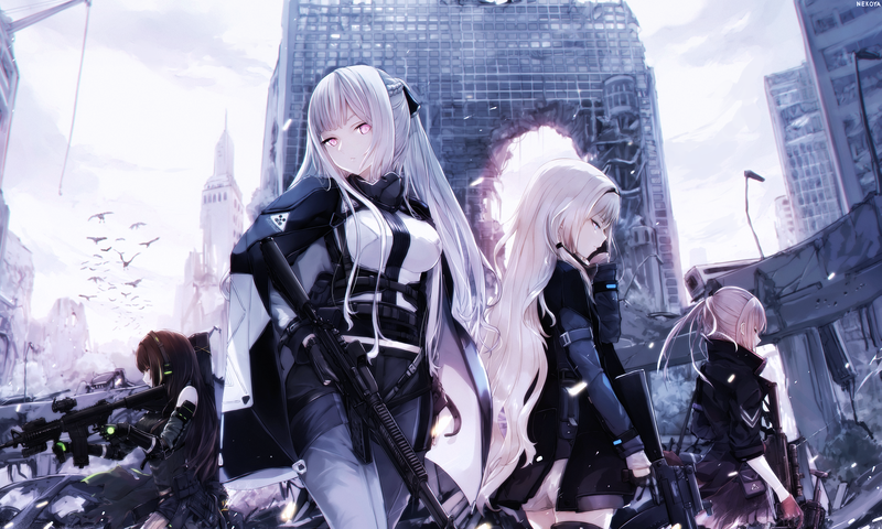 Girls Frontline, dystopian, anime girls, big boobs, weapon, long hair, anime
