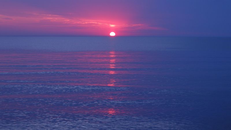 sea, horizon, sunset, ripples, sky, 4k