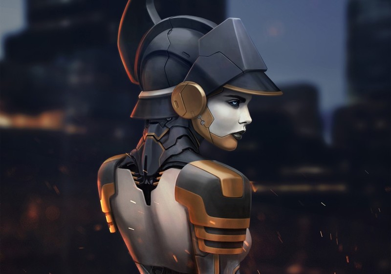artwork, science fiction, robot, helmet