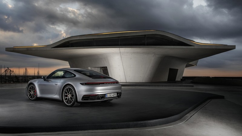 car, vehicle, urban, Porsche 911 Carrera, clouds, Porsche, sports car, architecture, futuristic, building