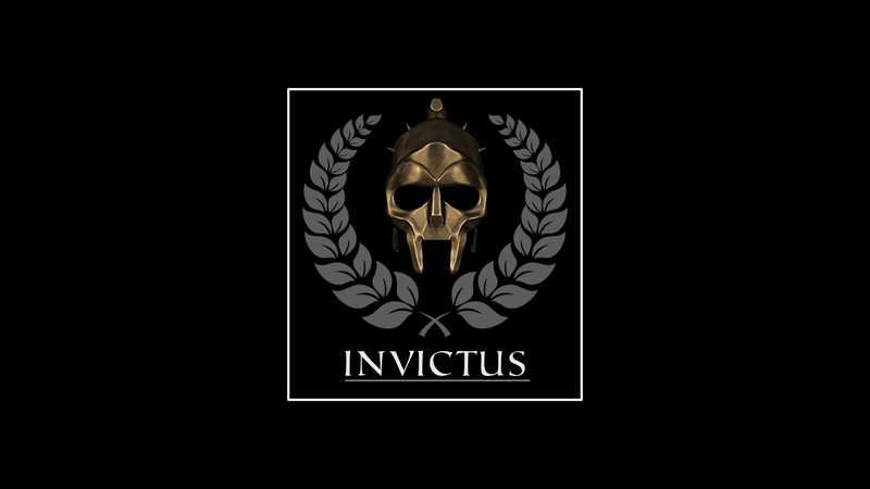 helmet, Invictus, simple background, black background, typography, logo