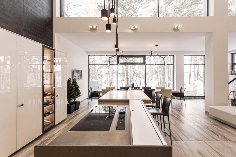 interior, interior design, table, window, modern, kitchen, winter