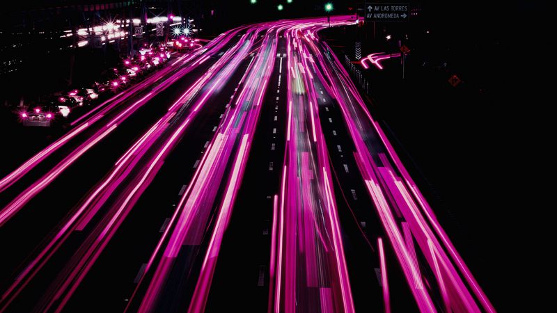 road, movement, backlight, turn, night, 4k