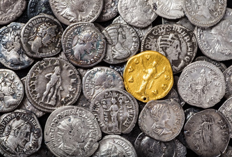 old, metal, gold, coins, silver