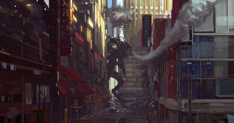 Tokyo, robot, science fiction, futuristic, missile, artwork, digital