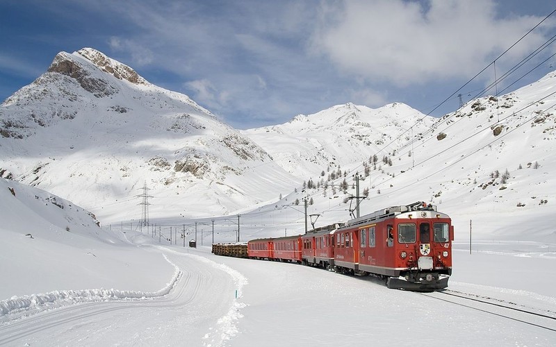 snow, vehicle, mountains, railway