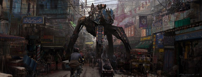 robot, futuristic, Market, science fiction, Pakistan