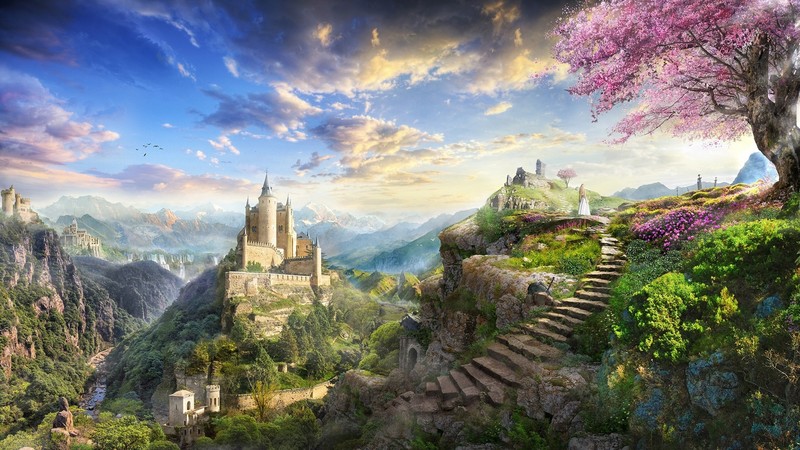 fantasy art, castle, landscape