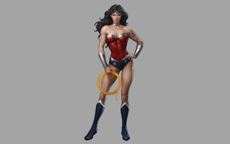 Wonder Woman, Artgerm, illustration, DC Comics, gray background