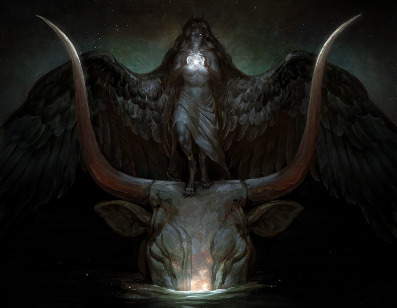 artwork, wings, angel, buffalo, demon, frontal view