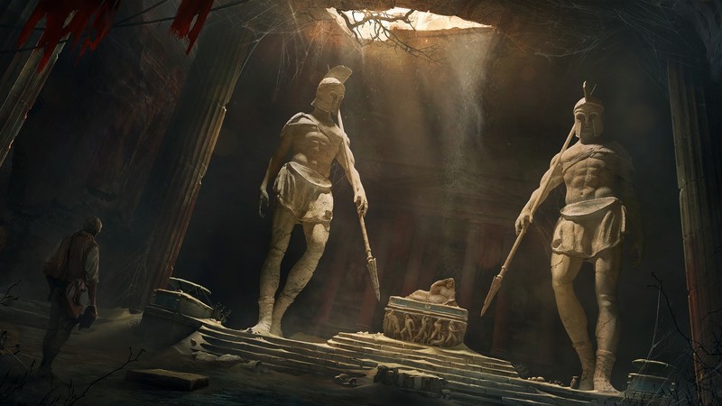 tomb, statue, artwork, fantasy art