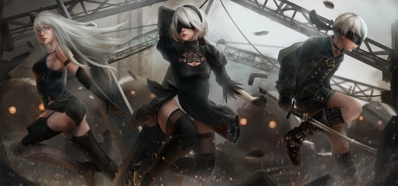 Nier: Automata, video games, anime girls, anime, video game art