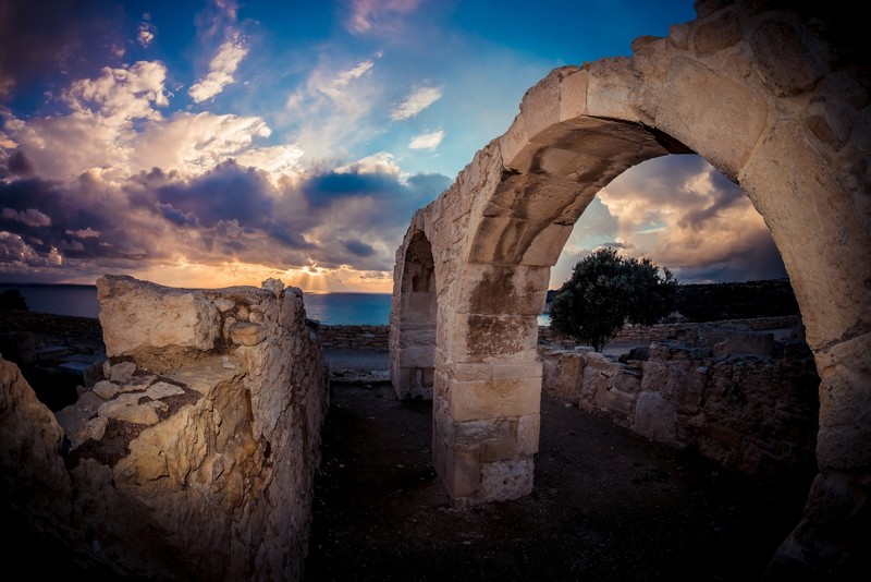 ruin, dark, outdoors, clouds