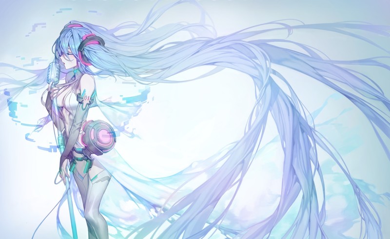 Hatsune Miku, Vocaloid, anime girls, long hair, twintails, singing, fan art, microphone