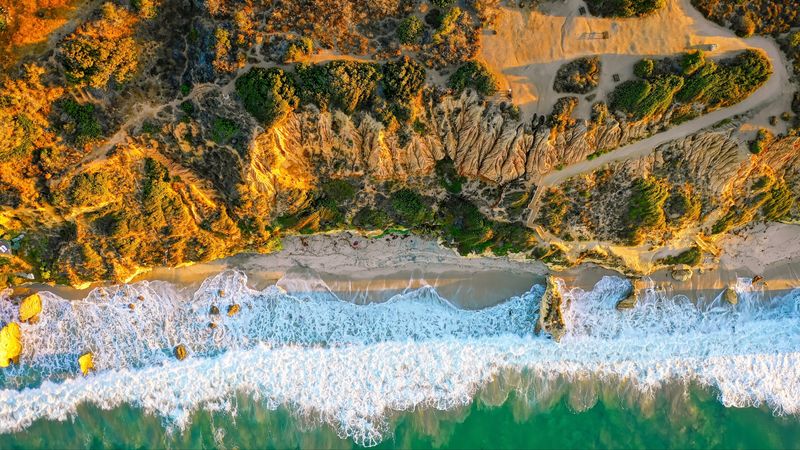 coast, ocean, aerial view, malibu, usa, 4k