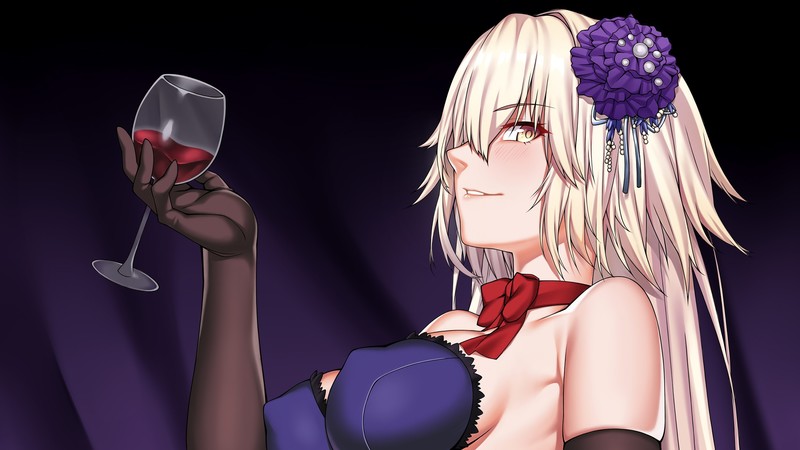 Avenger (Fate/Grand Order), Jeanne (Alter) (Fate/Grand Order), anime girls, wine, blonde