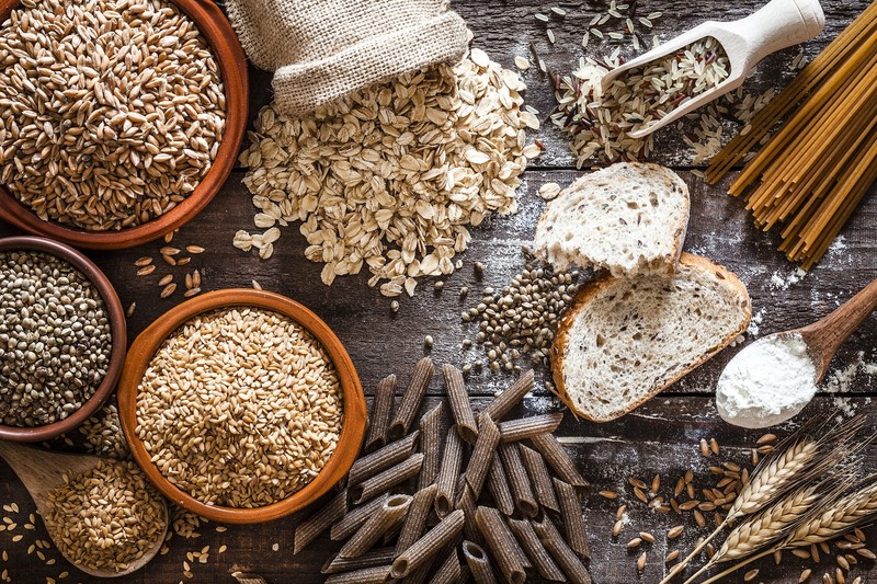 cereal, food, bread, noodles, wheat, rice, pasta, flour, oats, wooden surface