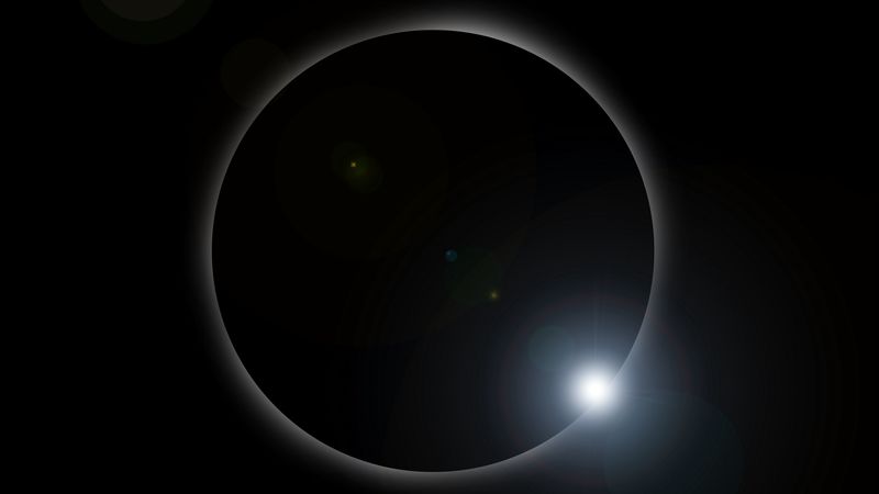 eclipse, moon, sun, glare, light, 4k