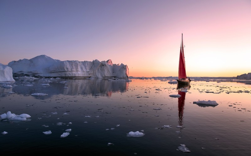 Arctic, nature, boat, sea, sunlight, water