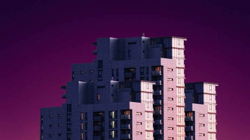 building, facade, minimalism, pink, 4k