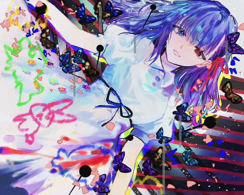 anime, anime girls, blue hair, colorful