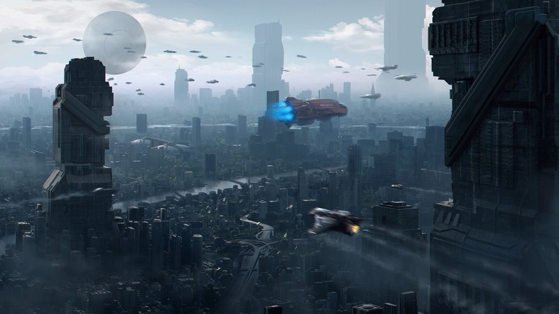 science fiction, futuristic city, cityscape, digital art