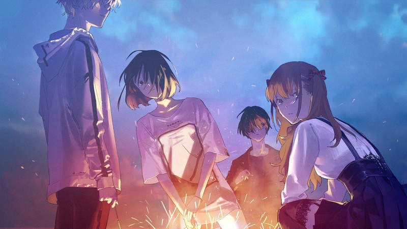fireworks, original characters, anime girls, anime boys, anime