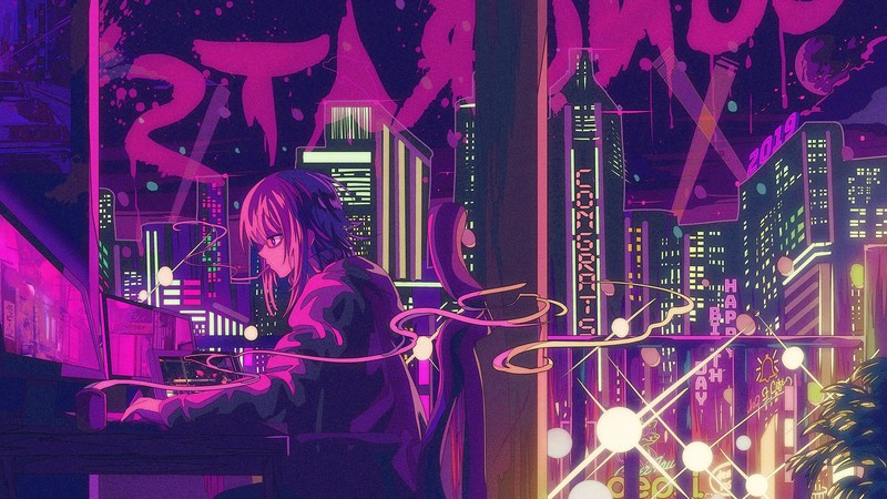 cigarettes, night, city, computer, polychrome