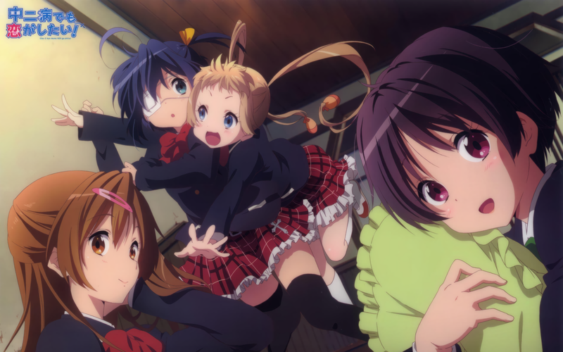 anime, anime girls, Chuunibyou demo Koi ga Shitai!, school uniform, Takanashi Rikka, Nibutani Shinka, Dekomori Sanae, artwork, Kumin Tsuyuri, Tsuyuri Kumin, white skin